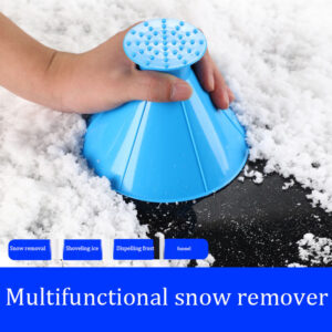 Multifunctional conical de icing device, windshield, car ice scraper, funnel de icing device, snow scraper, circular scraper